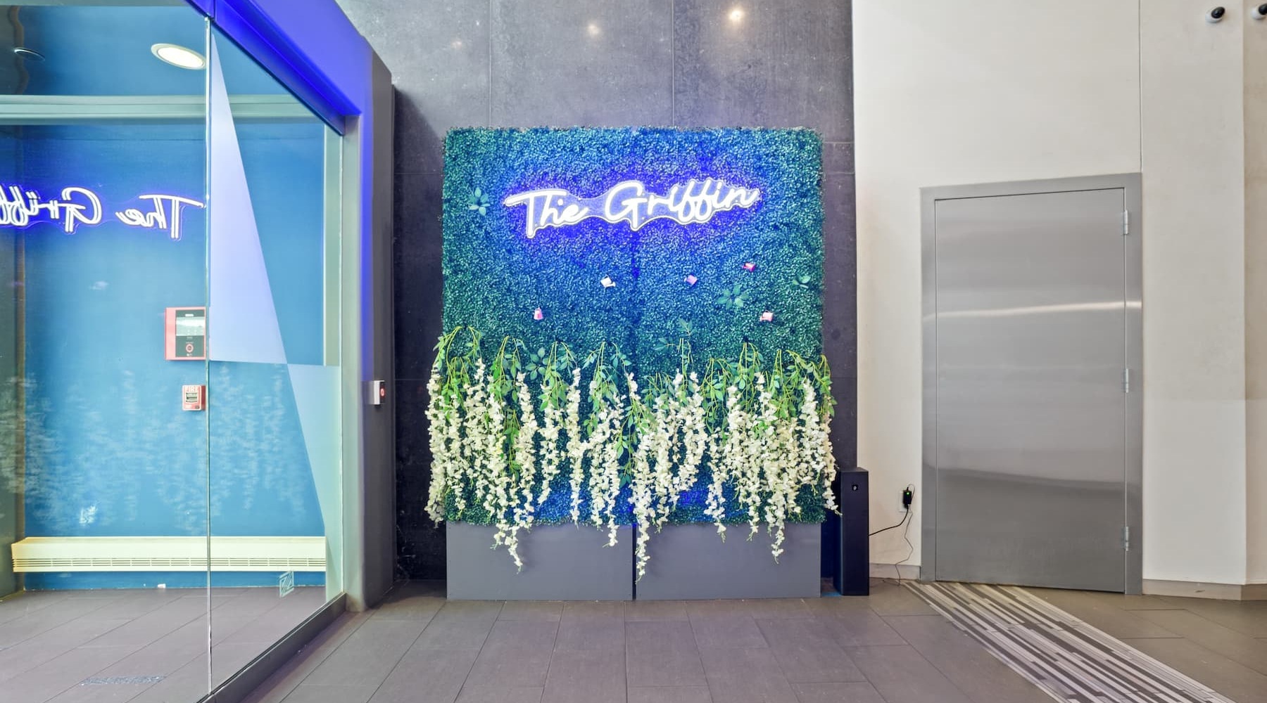 sign showing property name in floral art